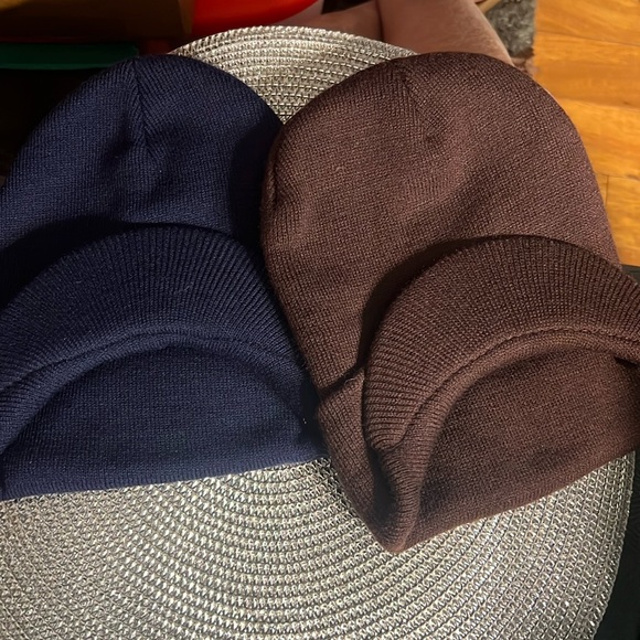 2 brimmed stocking caps. Blue and brown. New hats. - Picture 1 of 2